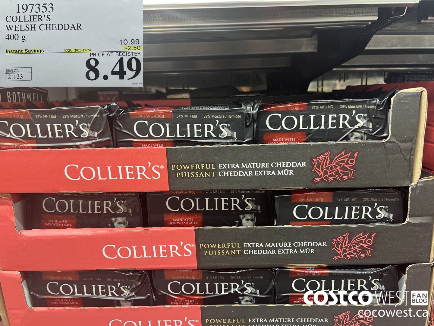 197353 COLLIER'S WELSH CHEDDAR 400 G ($2.50 INSTANT SAVINGS EXPIRES ON 2023-12-24) $8.49