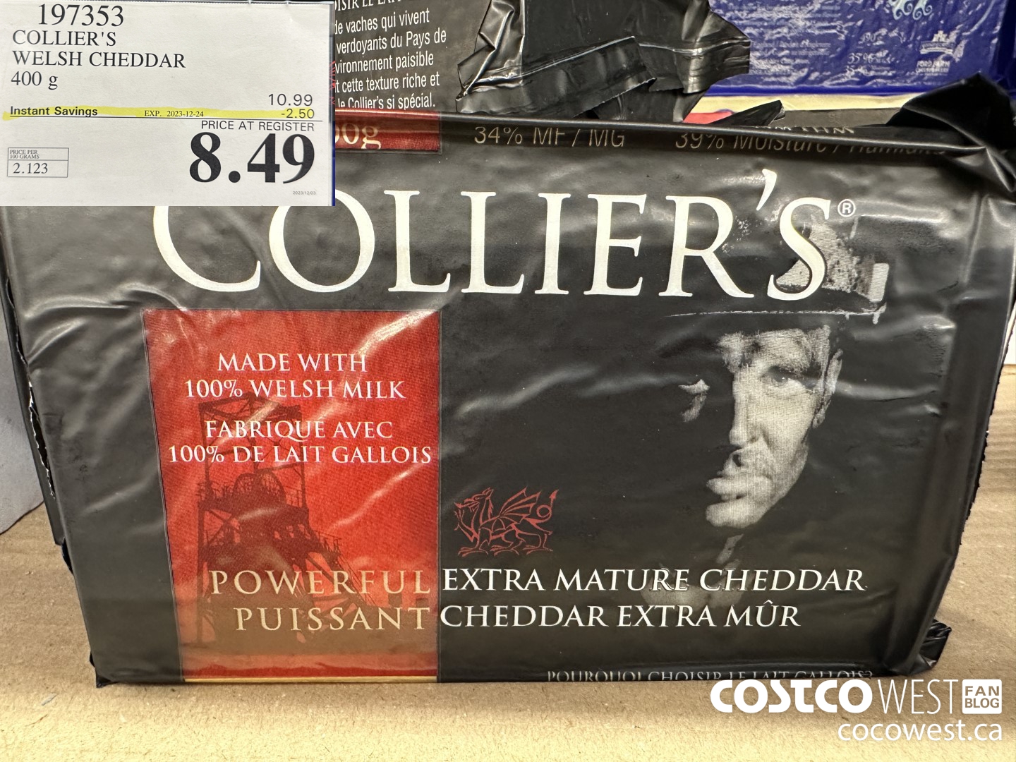197353 COLLIER'S WELSH CHEDDAR 400 G ($2.50 INSTANT SAVINGS EXPIRES ON 2023-12-24) $8.49