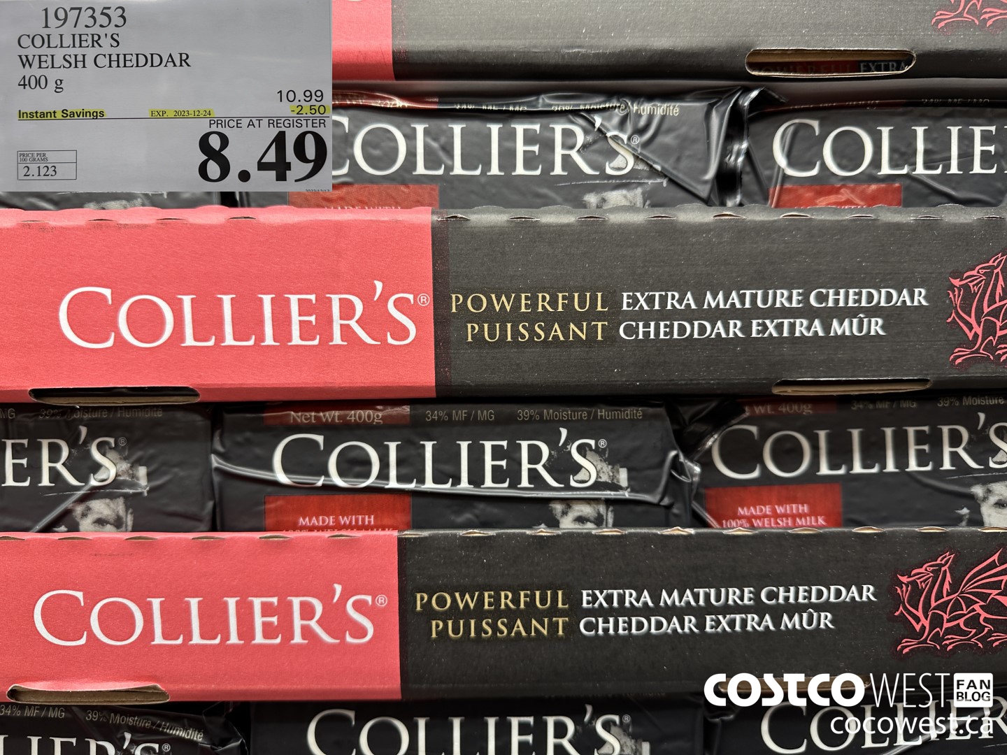 197353 COLLIER'S WELSH CHEDDAR 400 G ($2.50 INSTANT SAVINGS EXPIRES ON 2023-12-24) $8.49