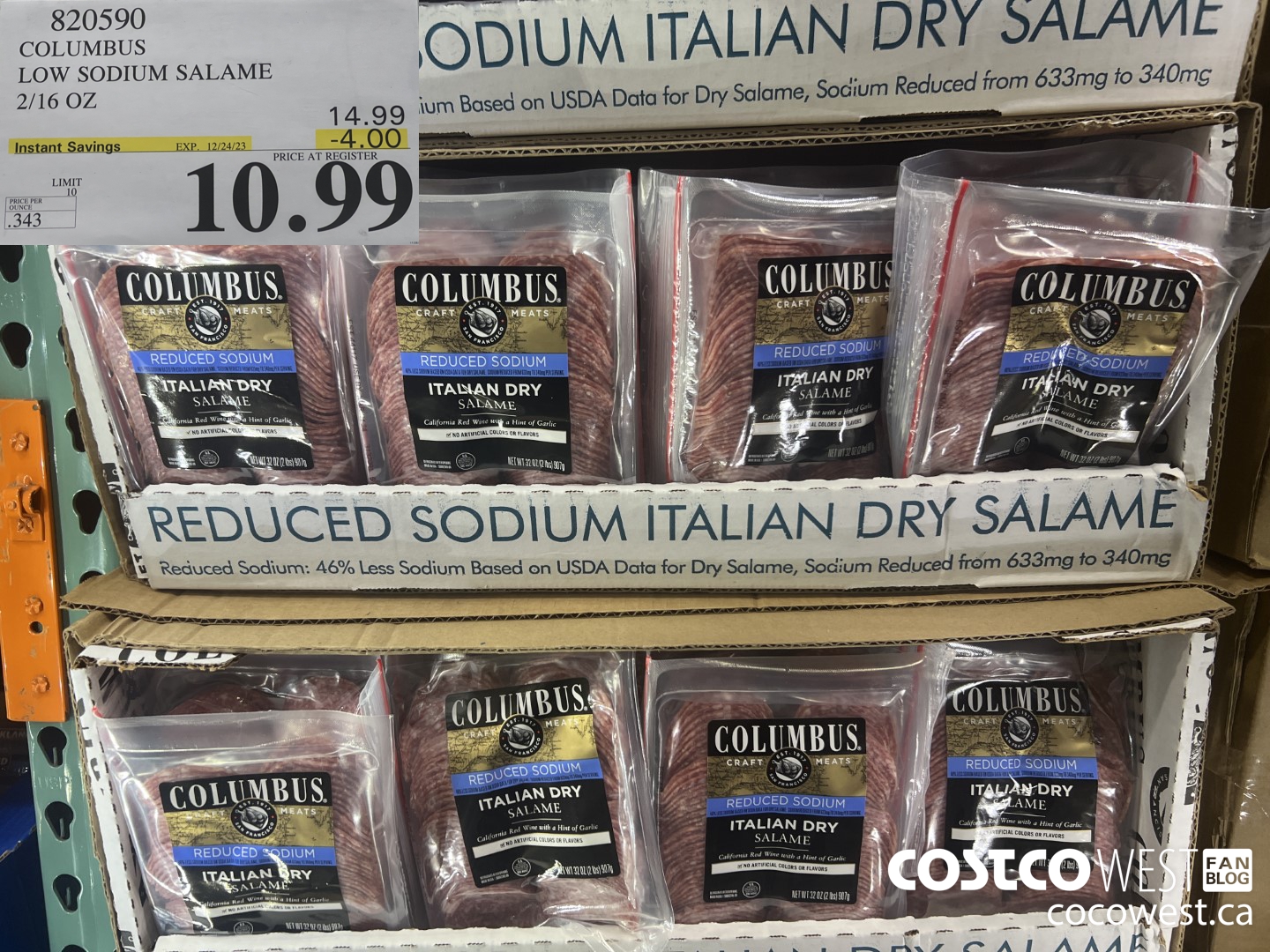 820590 COLUMBUS LOW SODIUM SALAME 2/16 OZ ($4.00 INSTANT SAVINGS EXPIRES ON 2023-12-24) $10.99