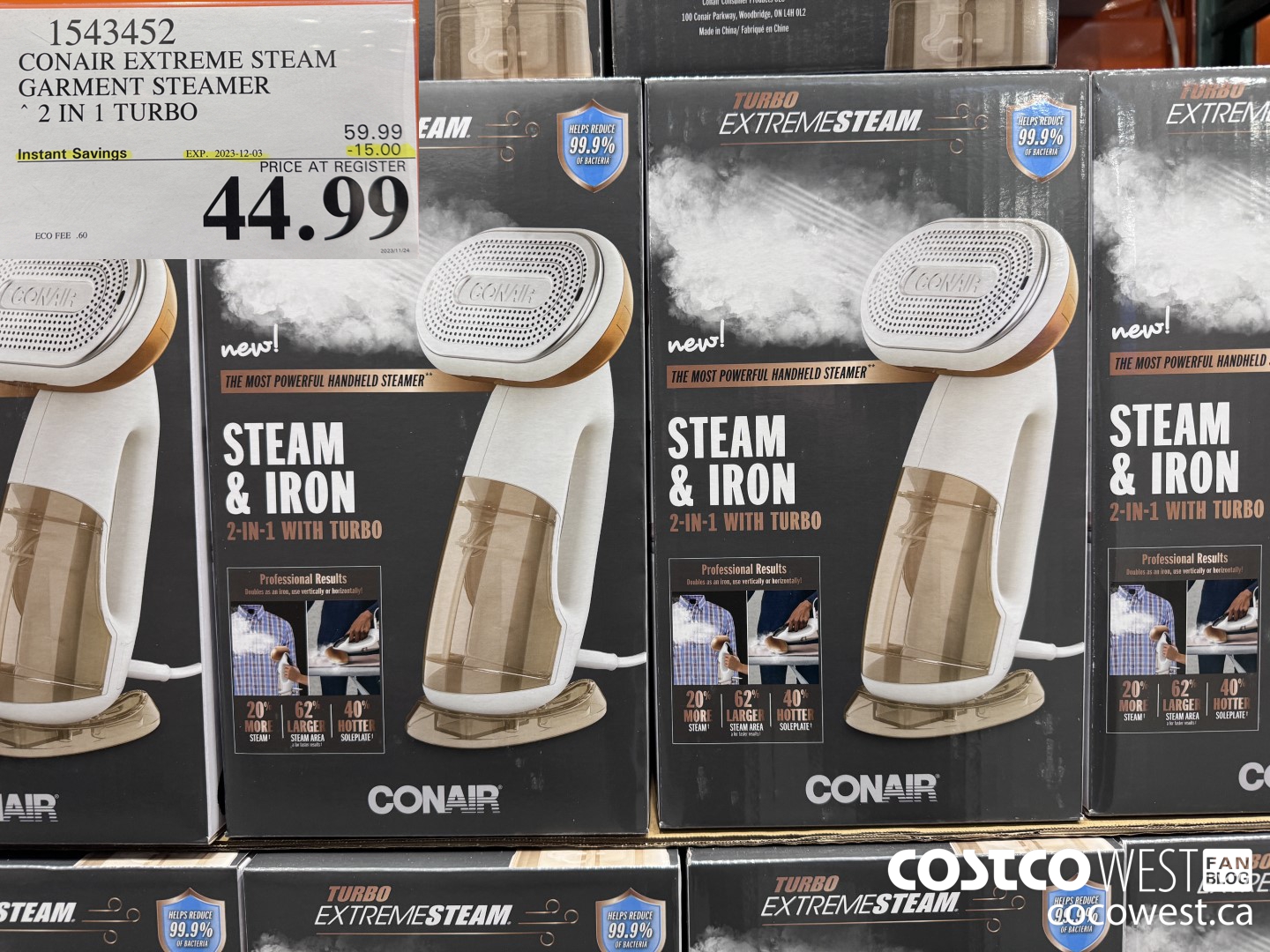 1543452 CONAIR TURBO EXTREME STEAM GARMENT STEAMER 2 IN 1 TURBO ($15.00 INSTANT SAVINGS EXPIRES ON 2023-12-03) $44.99