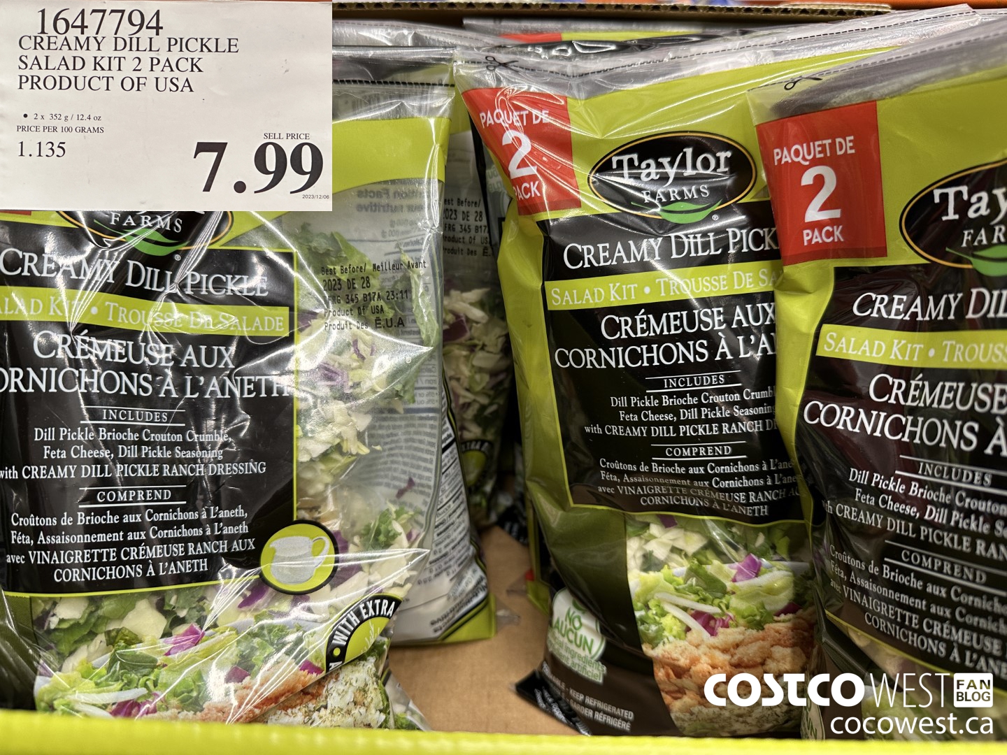 1647794 CREAMY DILL PICKLE SALAD KIT 2 PACK PRODUCT OF USA $7.99