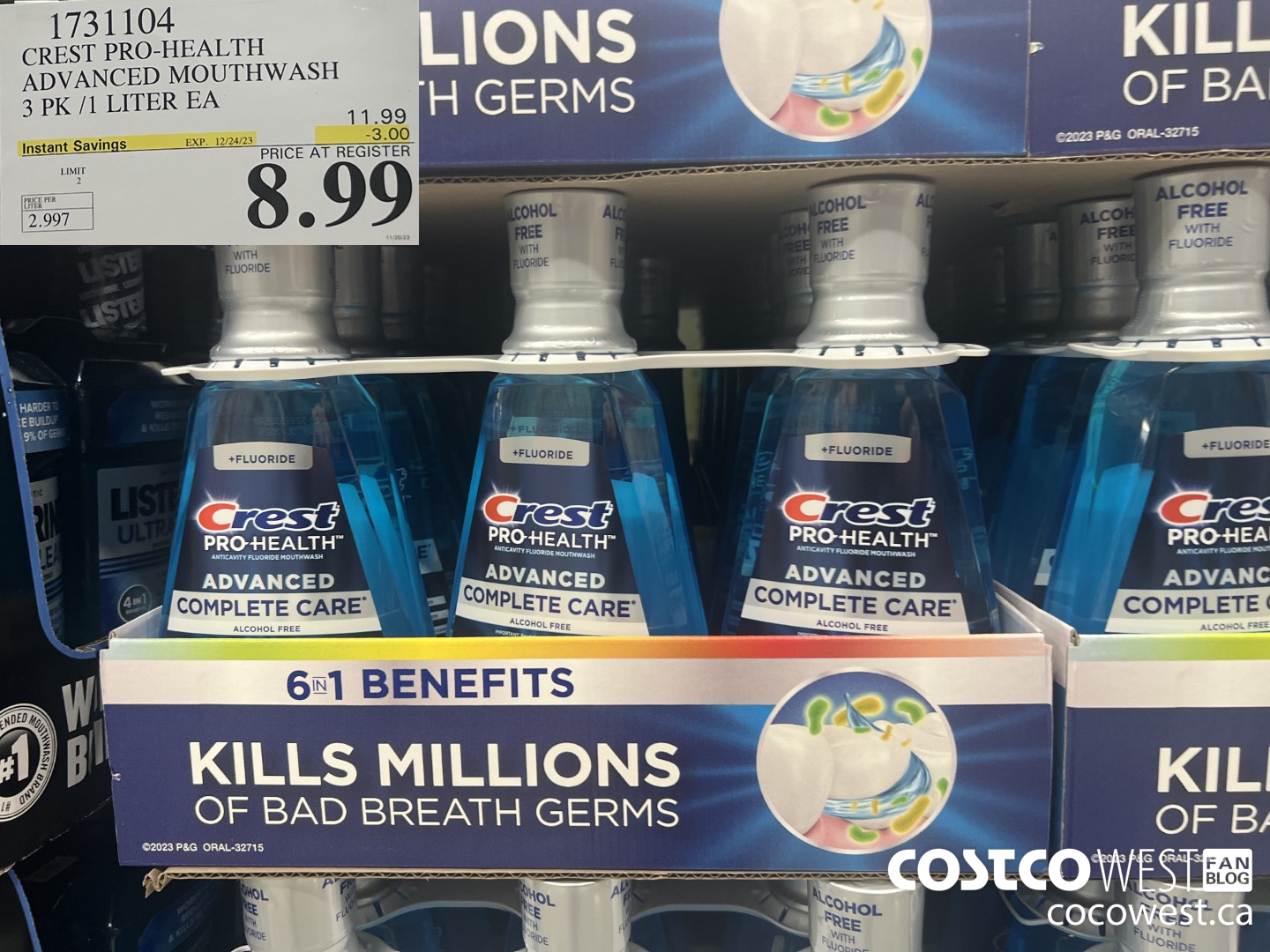 1731104 CREST PRO-HEALTH ADVANCED MOUTHWASH 3 PK / 1 LITER EA ($3.00 INSTANT SAVINGS EXPIRES ON 2023-12-24) $8.99