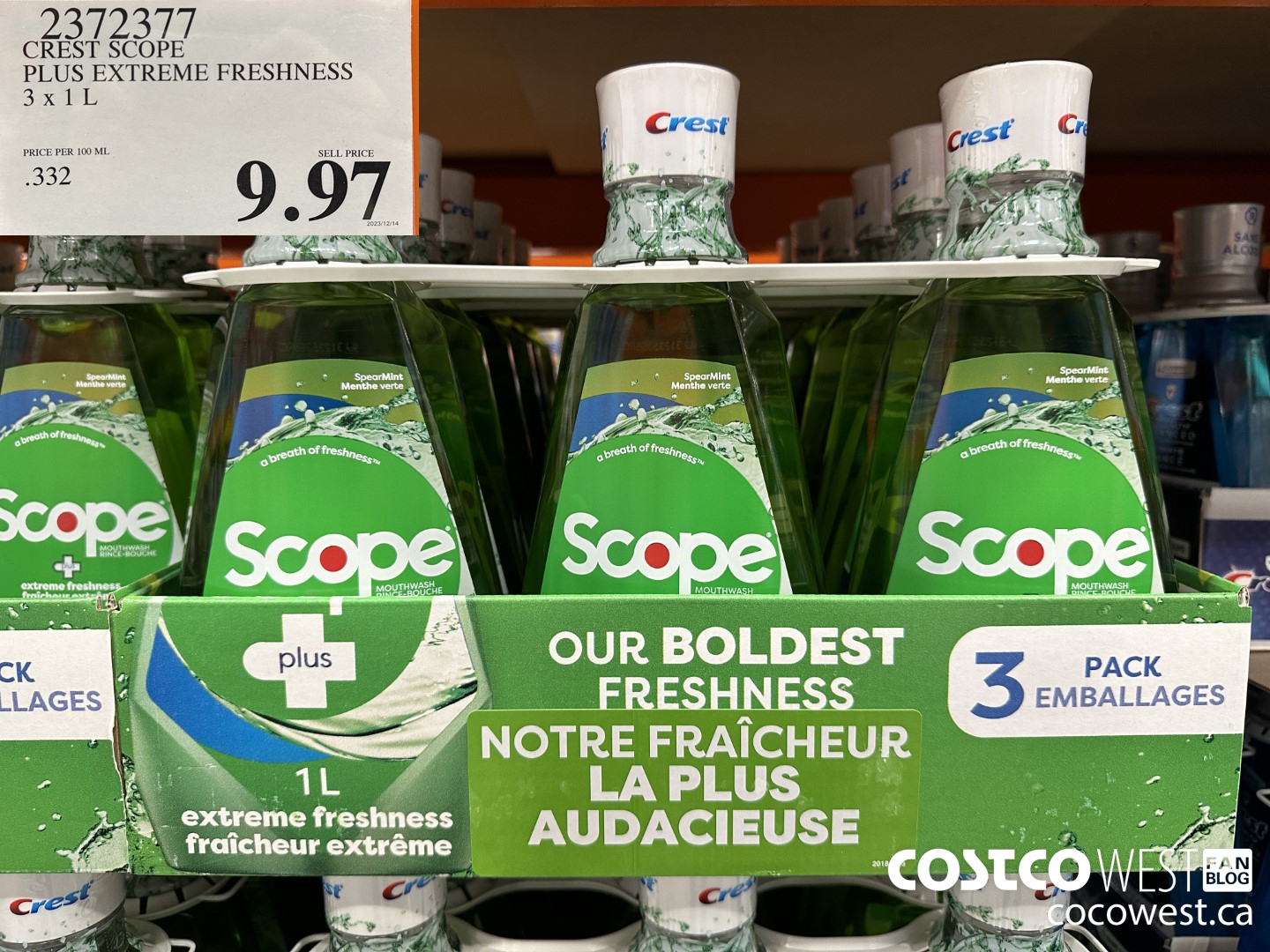 2372377 CREST SCOPE PLUS EXTREME FRESHNESS 3 X 1 L $9.97