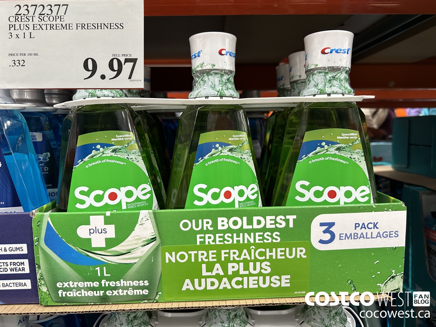 2372377 CREST SCOPE PLUS EXTREME FRESHNESS 3 X 1 L $9.97