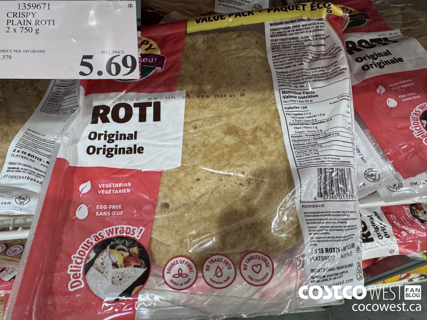 1359671 CRISPY PLAIN ROTI 2 X 750 G $5.69