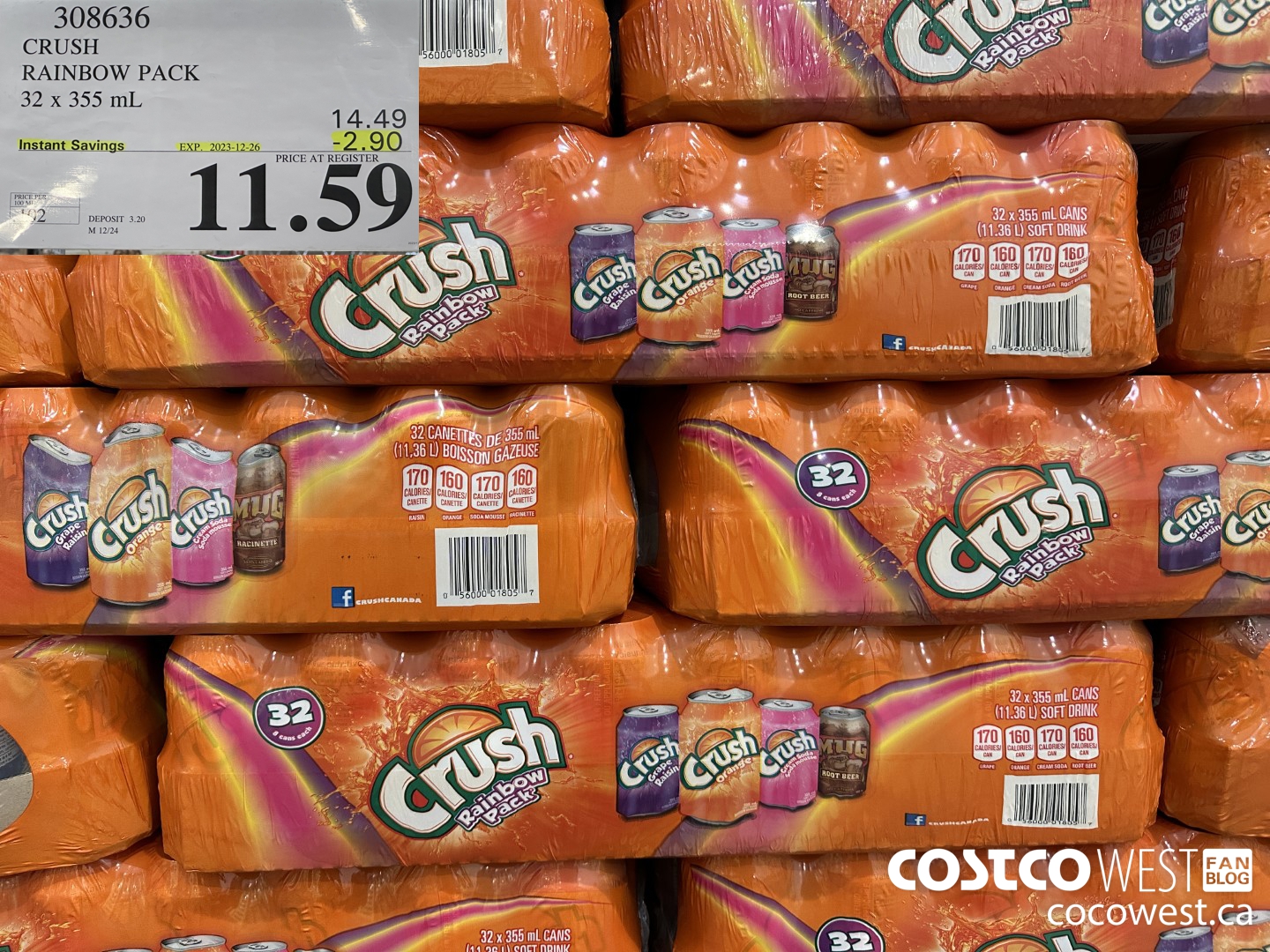 308636 CRUSH RAINBOW PACK 32 X 355 ML ($2.90 INSTANT SAVINGS EXPIRES ON 2023-12-26) $11.59