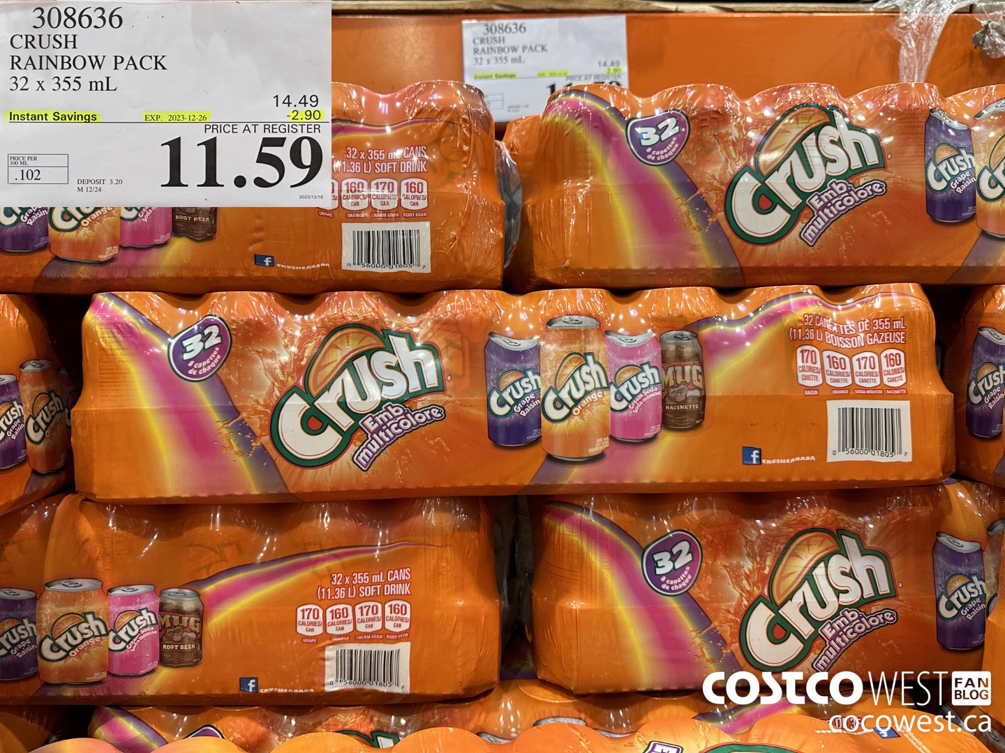 308636 CRUSH RAINBOW PACK 32 X 355 ML ($2.90 INSTANT SAVINGS EXPIRES ON 2023-12-26) $11.59