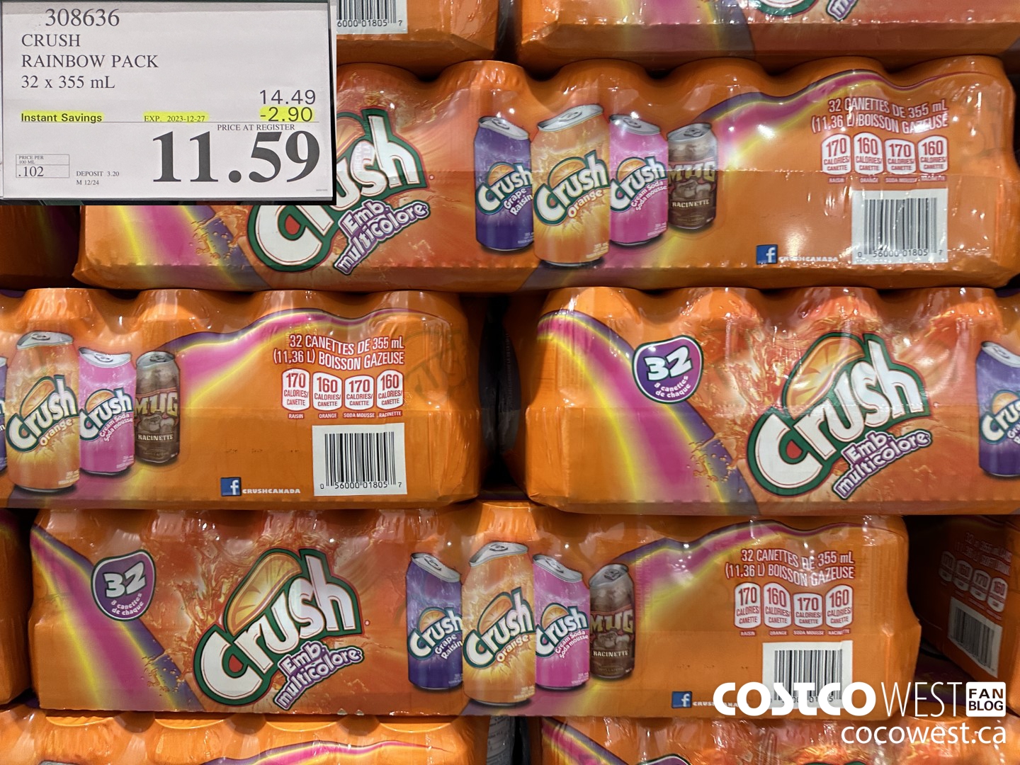 308636 CRUSH RAINBOW PACK 32 X 355 ML ($2.90 INSTANT SAVINGS EXPIRES ON 2023-12-27) $11.59