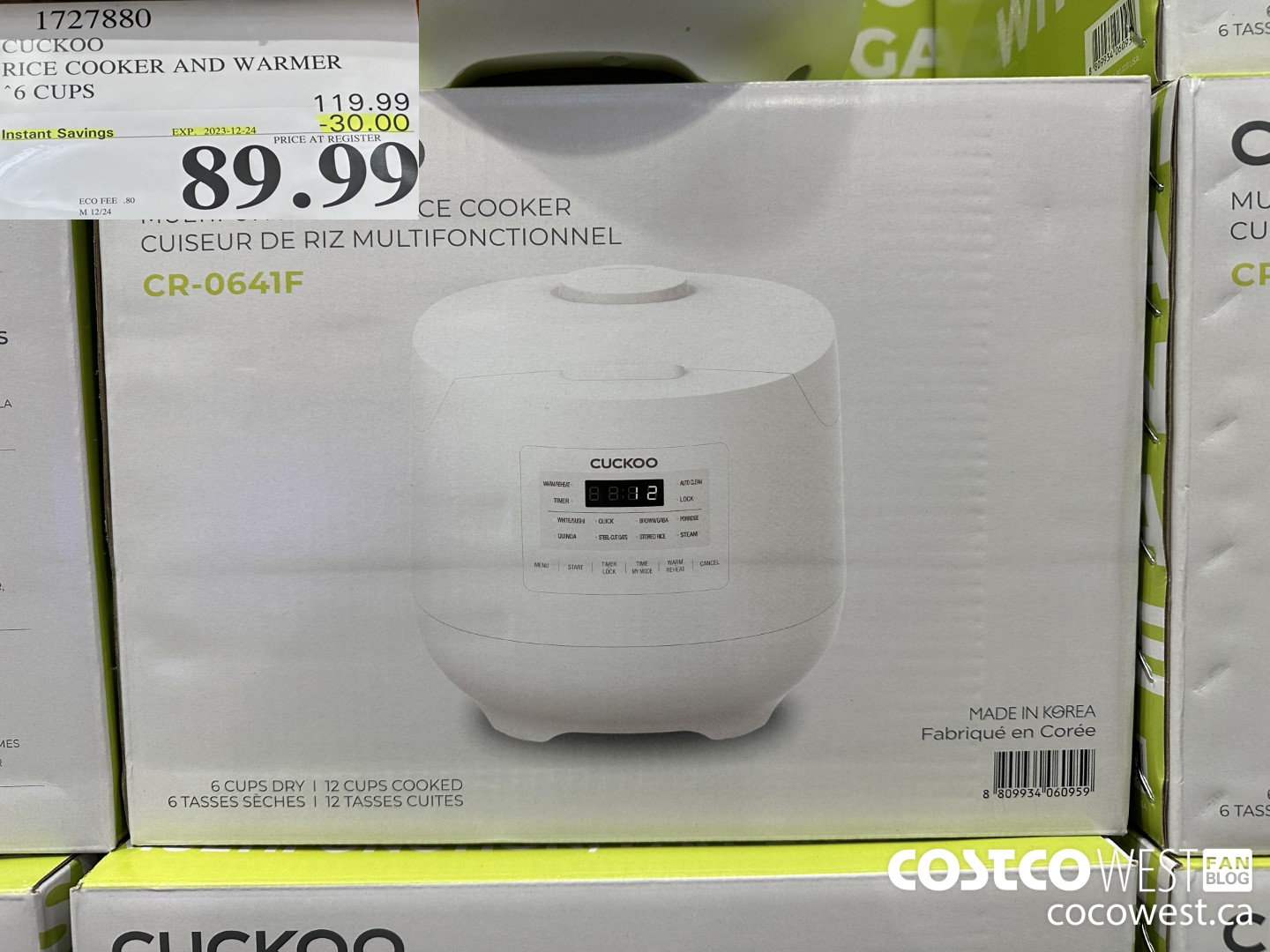 1727880 CUCKOO RICE COOKER AND WARMER 6 CUPS ($30.00 INSTANT SAVINGS EXPIRES ON 2023-12-24) $89.99