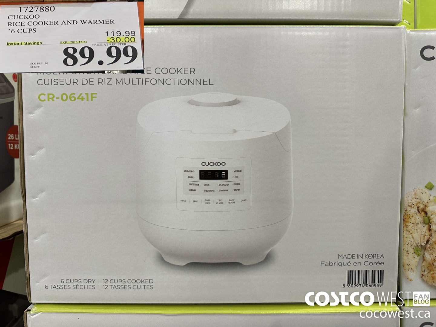 1727880 CUCKOO RICE COOKER AND WARMER 6 CUPS ($30.00 INSTANT SAVINGS EXPIRES ON 2023-12-24) $89.99