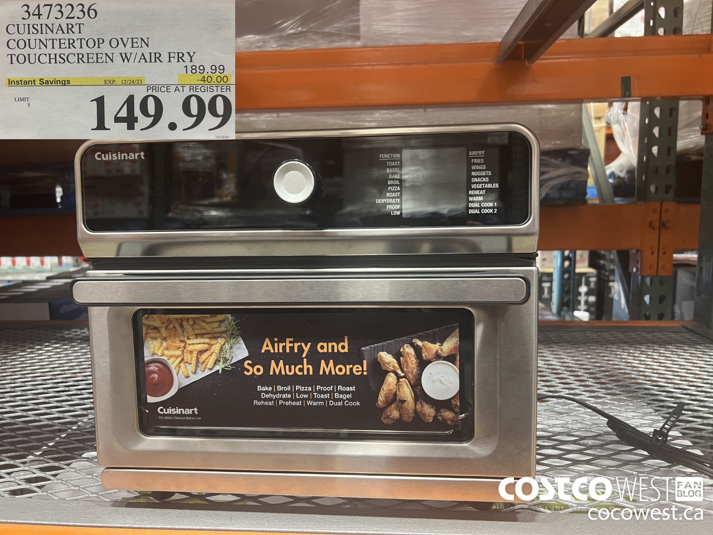 3473236 CUISINART COUNTERTOP OVEN TOUCHSCREEN W/AIR FRY ($40.00 INSTANT SAVINGS EXPIRES ON 2023-12-24) $149.99