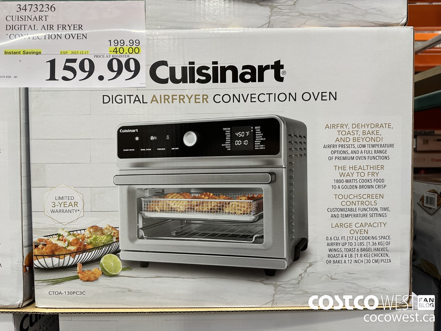 3473236 CUISINART COUNTERTOP OVEN TOUCHSCREEN W/AIR FRY ($40.00 INSTANT SAVINGS EXPIRES ON 2023-12-17) $159.99