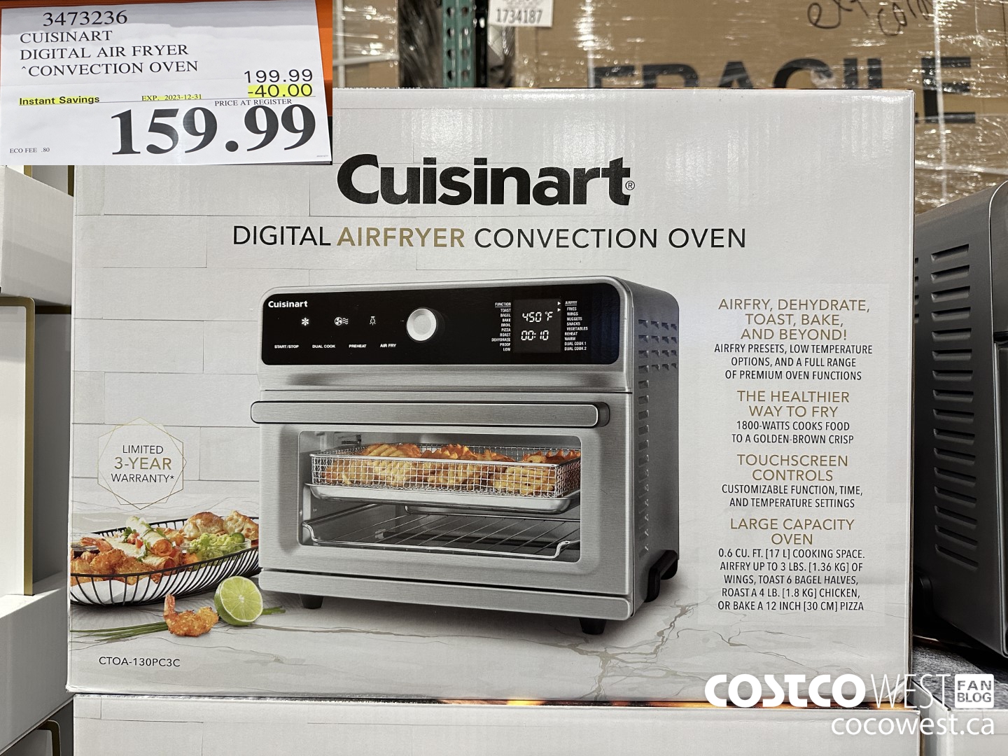 3473236 CUISINART COUNTERTOP OVEN TOUCHSCREEN W/AIR FRY ($40.00 INSTANT SAVINGS EXPIRES ON 2023-12-31) $159.99