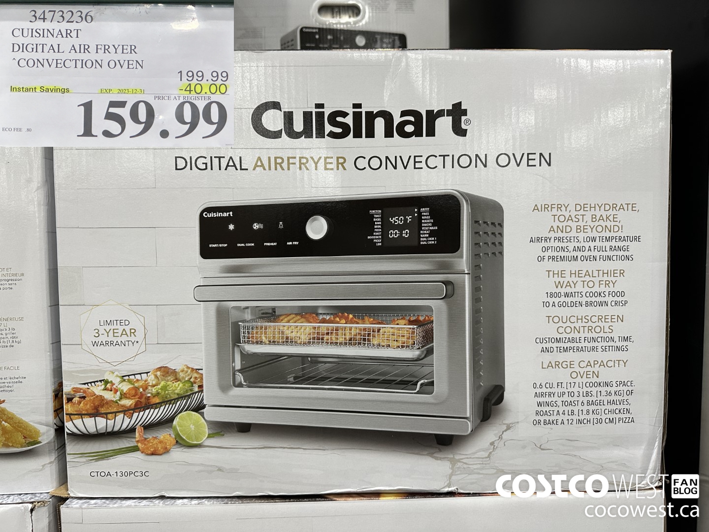3473236 CUISINART COUNTERTOP OVEN TOUCHSCREEN W/AIR FRY ($40.00 INSTANT SAVINGS EXPIRES ON 2023-12-31) $159.99