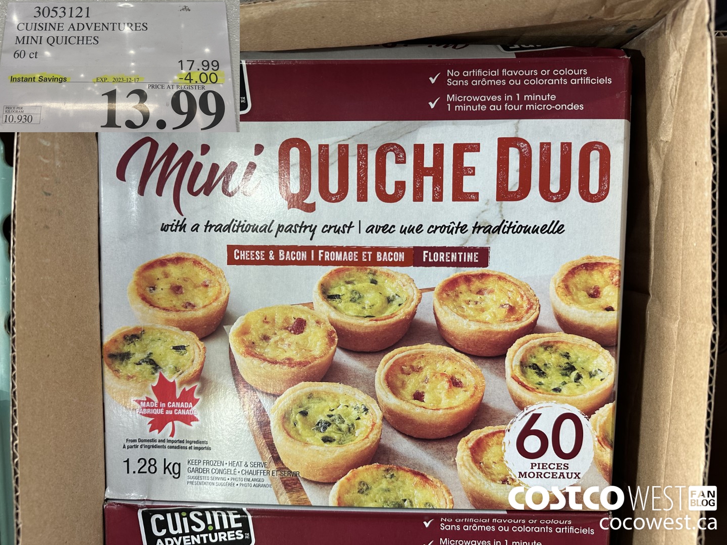 3053121 CUISINE ADVENTURES MINI QUICHES 60 CT ($4.00 INSTANT SAVINGS EXPIRES ON 2023-12-17) $13.99