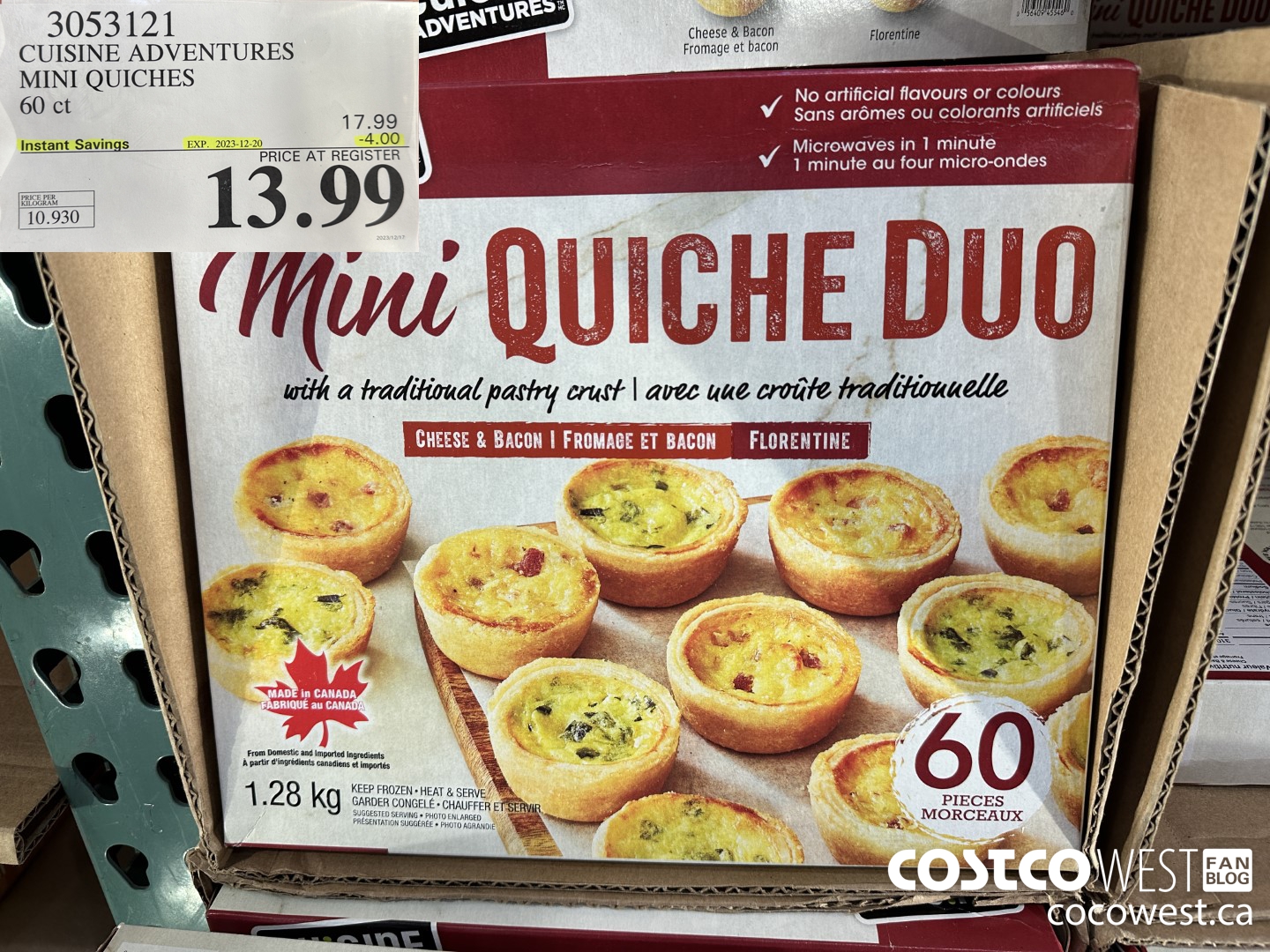 3053121 CUISINE ADVENTURES MINI QUICHES 60 CT ($4.00 INSTANT SAVINGS EXPIRES ON 2023-12-20) $13.99