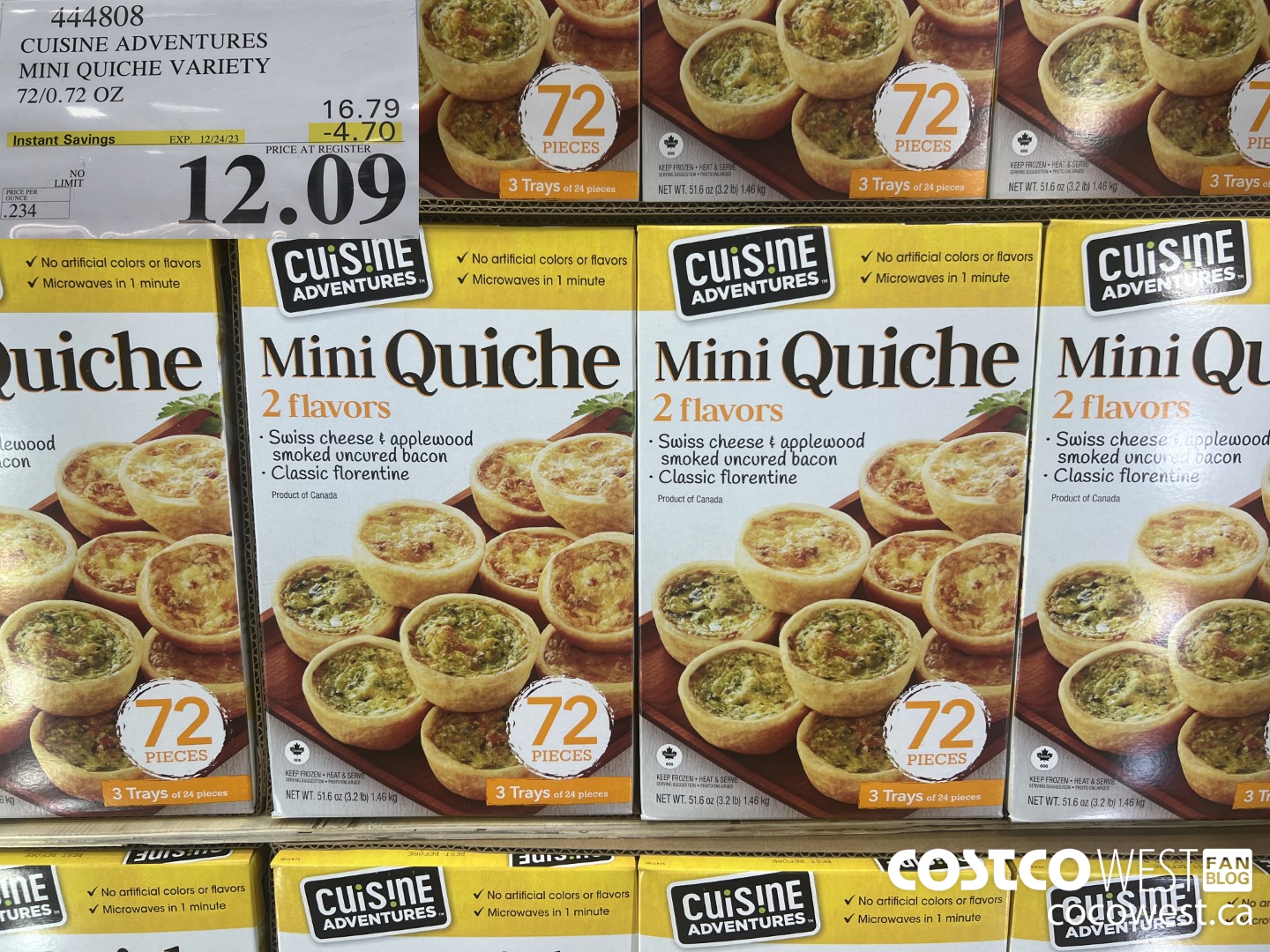 444808 CUISINE ADVENTURES MINI QUICHE VARIETY 72/0.72 OZ ($4.70 INSTANT SAVINGS EXPIRES ON 2023-12-24) $12.09