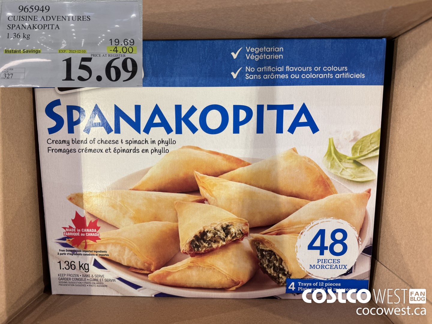 965949 CUISINE ADVENTURES SPANAKOPITA 1.36 kg ($4.00 INSTANT SAVINGS EXPIRES ON 2023-12-10) $15.69