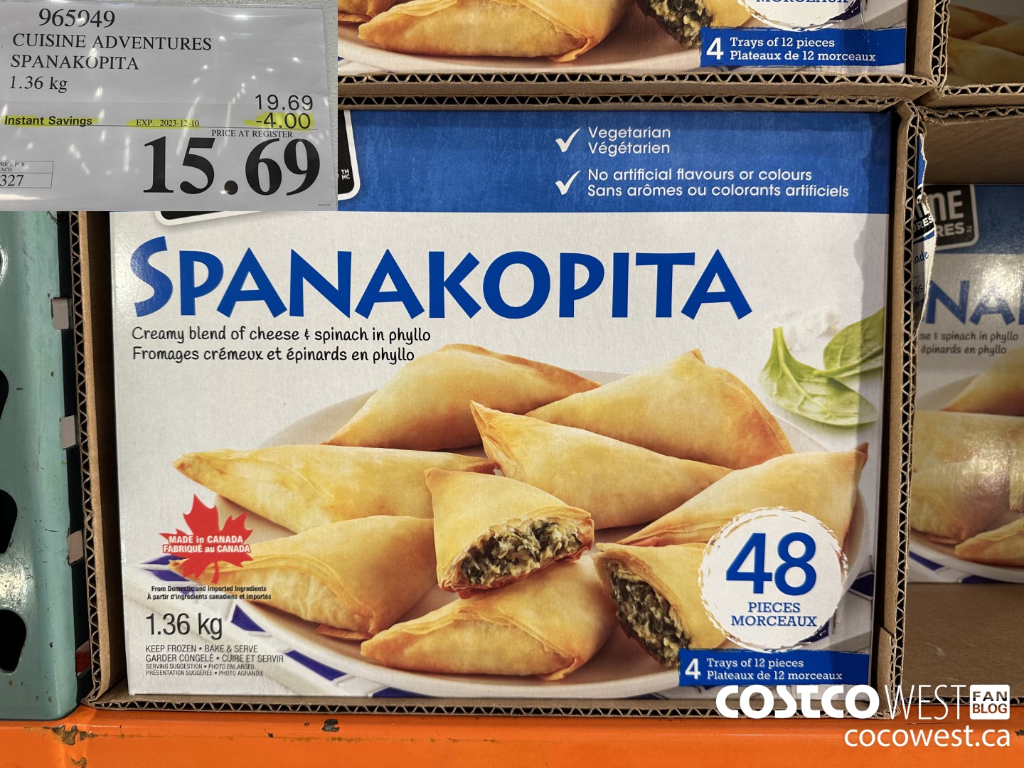 965949 CUISINE ADVENTURES SPANAKOPITA 1.36 kg ($4.00 INSTANT SAVINGS EXPIRES ON 2023-12-10) $15.69