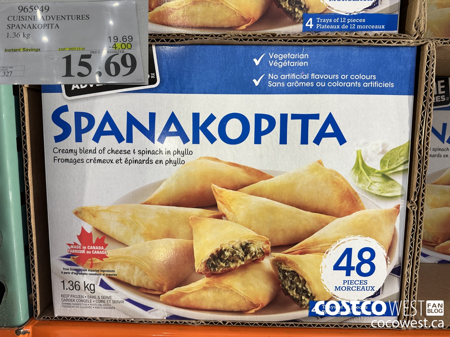 965949 CUISINE ADVENTURES SPANAKOPITA 1.36 kg ($4.00 INSTANT SAVINGS EXPIRES ON 2023-12-10) $15.69