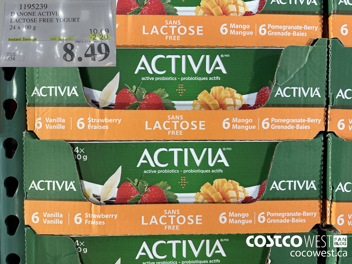 1195239 DANONE ACTIVIA LACTOSE FREE YOGURT 24 x 100 g ($2.20 INSTANT SAVINGS EXPIRES ON 2023-12-17) $8.49