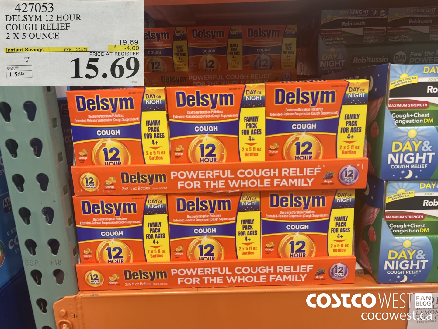 427053 DELSYM 12 HOUR COUGH RELIEF 2 X 5 OUNCE ($4.00 INSTANT SAVINGS EXPIRES ON 2023-12-24) $15.69