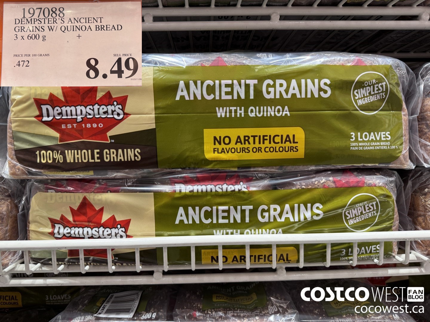 197088 DEMPSTER'S ANCIENT GRAINS W/ QUINOA BREAD 3 x 600 g $8.49