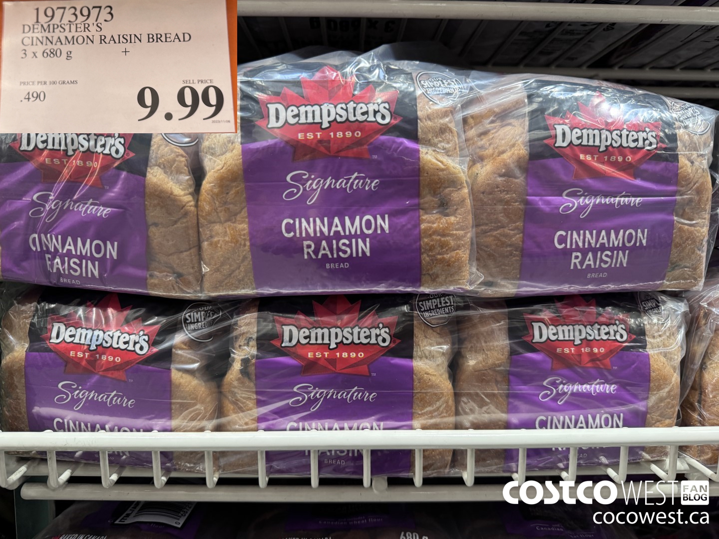 1973973 DEMPSTER'S CINNAMON RAISIN BREAD 3 x 680g $9.99