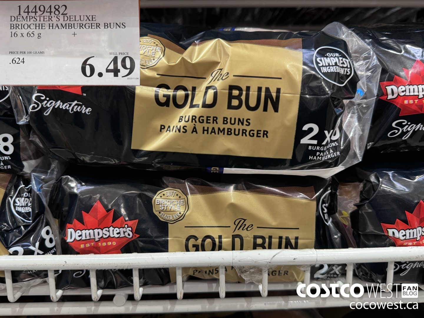 1449482 DEMPSTER'S DELUXE BRIOCHE HAMBURGER BUN PACK OF 16 X 65 G $6.49