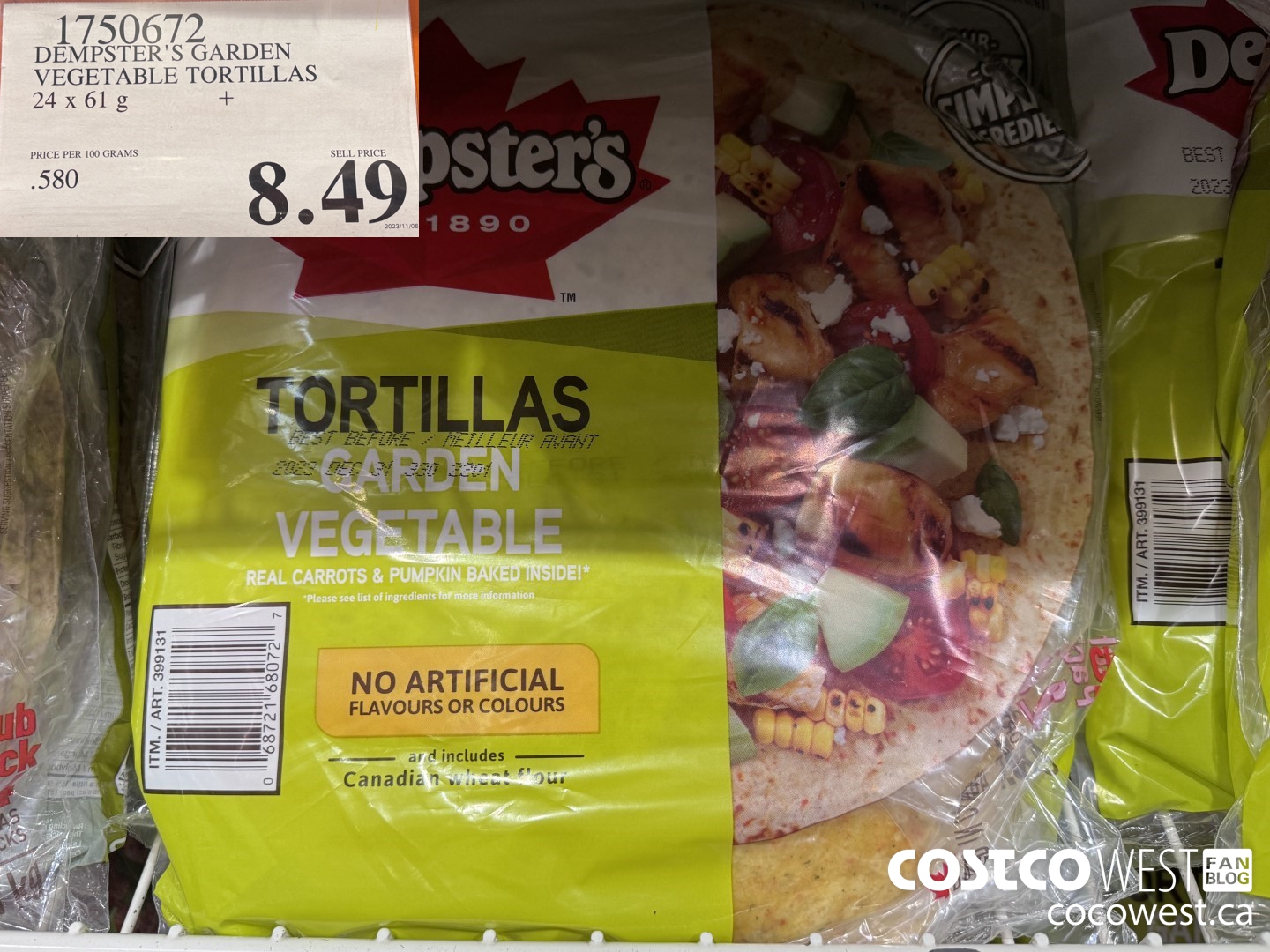 1750672 DEMPSTER'S GARDEN VEGETABLE TORTILLAS 24 X 61 G $8.49