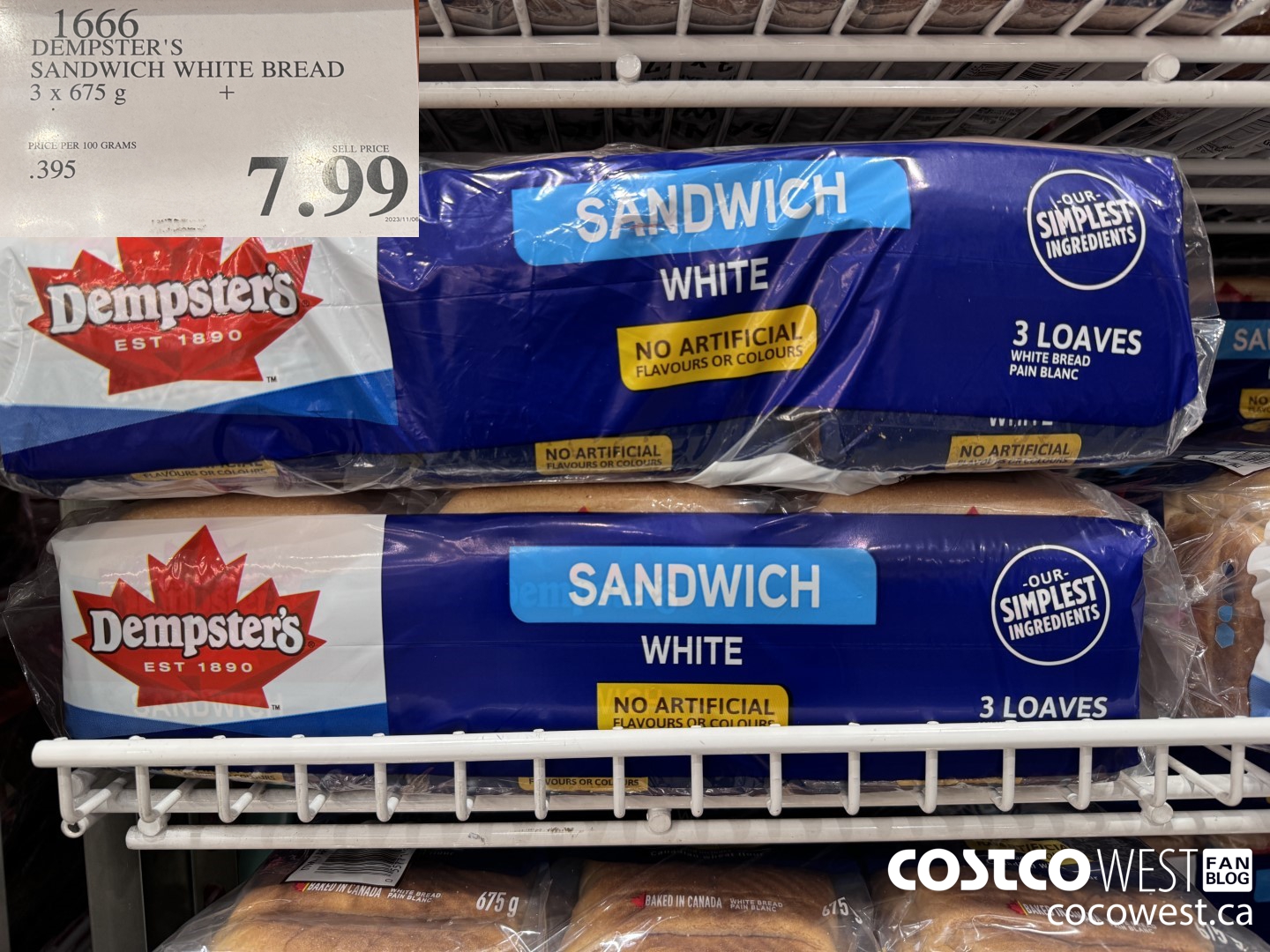 1666 DEMPSTER'S SANDWICH WHITE BREAD PACK OF 3 x 675 g $7.99