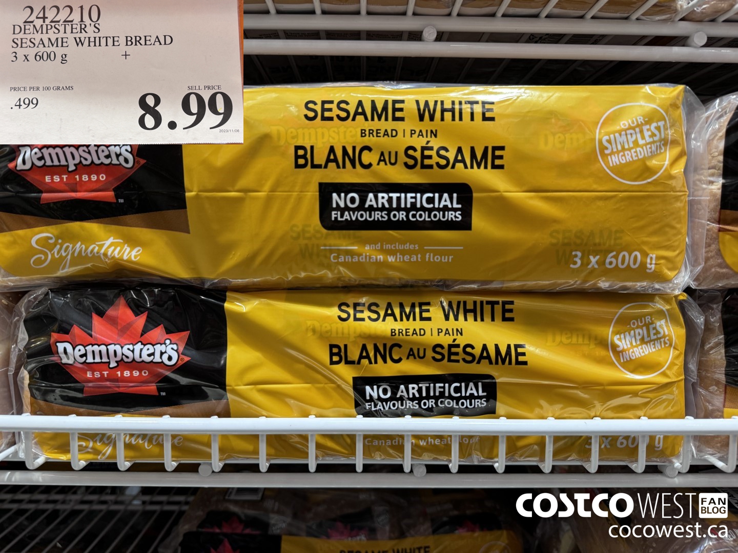 242210 DEMPSTER'S SESAME WHITE BREAD 3 x 600 g $8.99