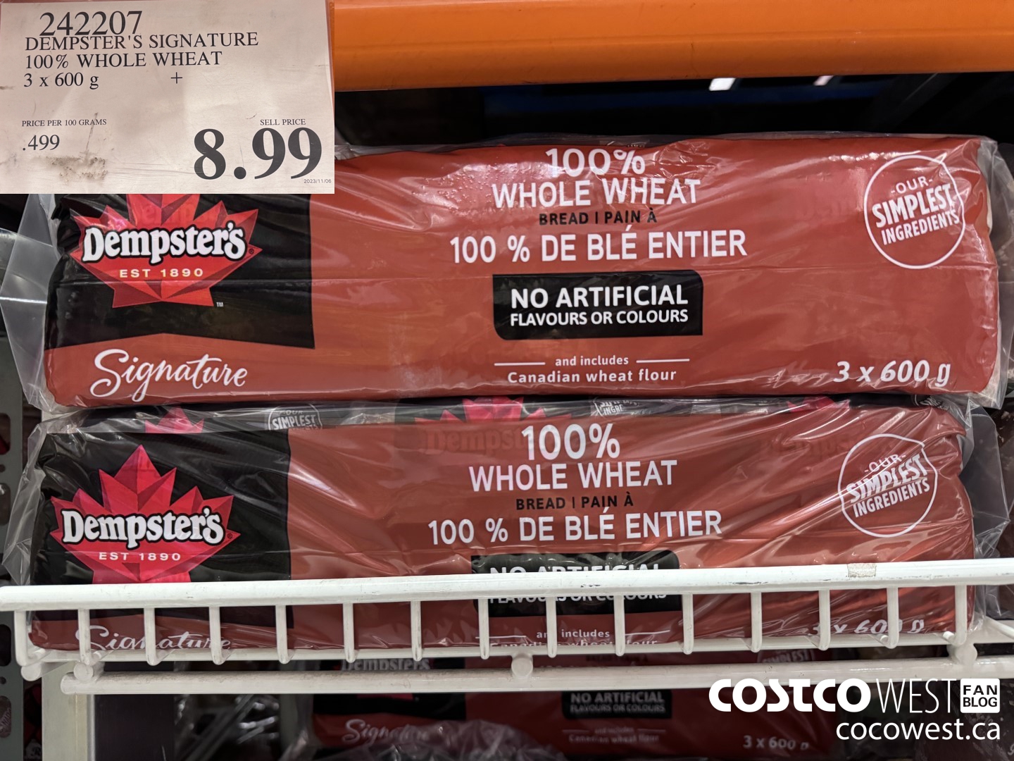 242207 DEMPSTER'S SIGNATURE 100% WHOLE WHEAT 3 X 600 G $8.99