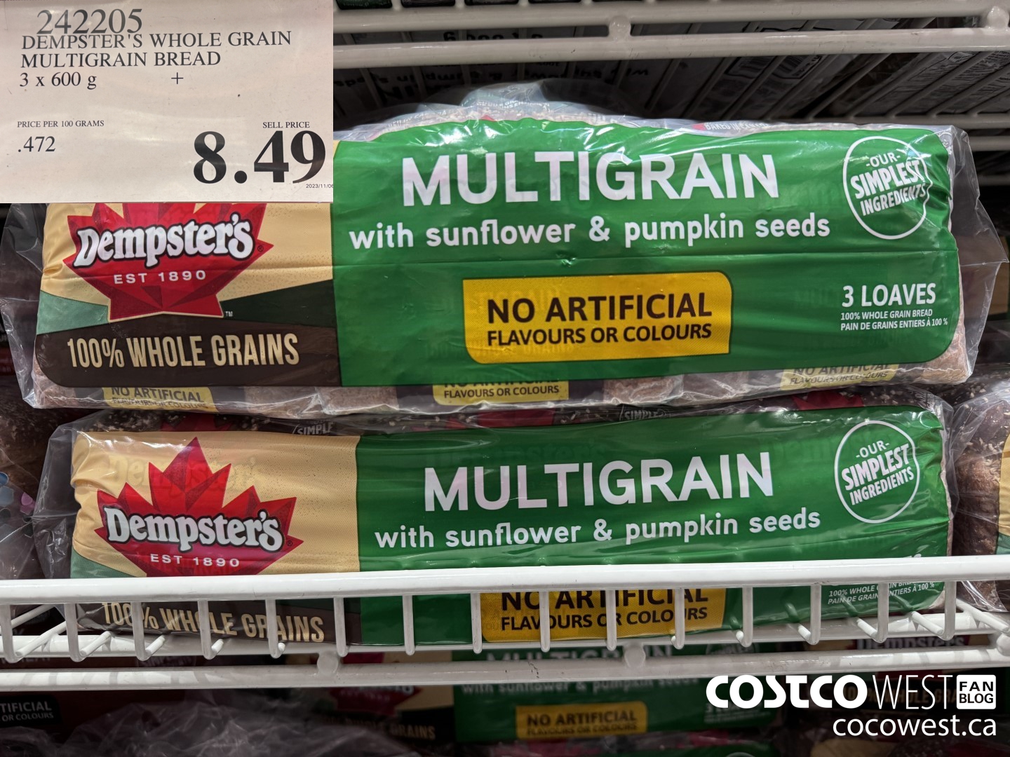 242205 DEMPSTER'S WHOLE GRAIN MULTIGRAIN BREAD 3 X 600 G $8.49