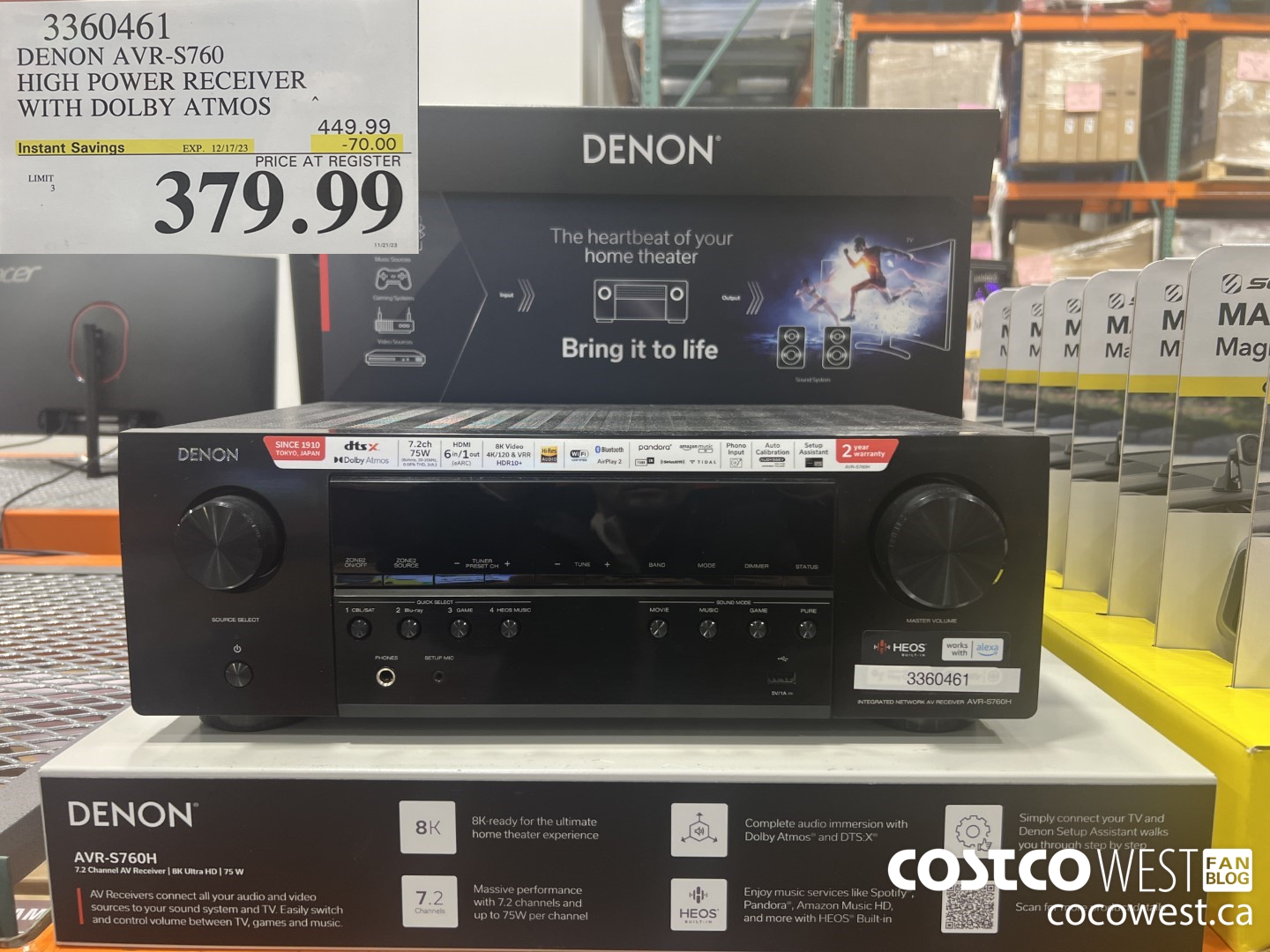 3360461 DENON AVR-S760 HIGH POWER RECEIVER WITH DOLBY ATMOS ($70.00 INSTANT SAVINGS EXPIRES ON 2023-12-17) $379.99
