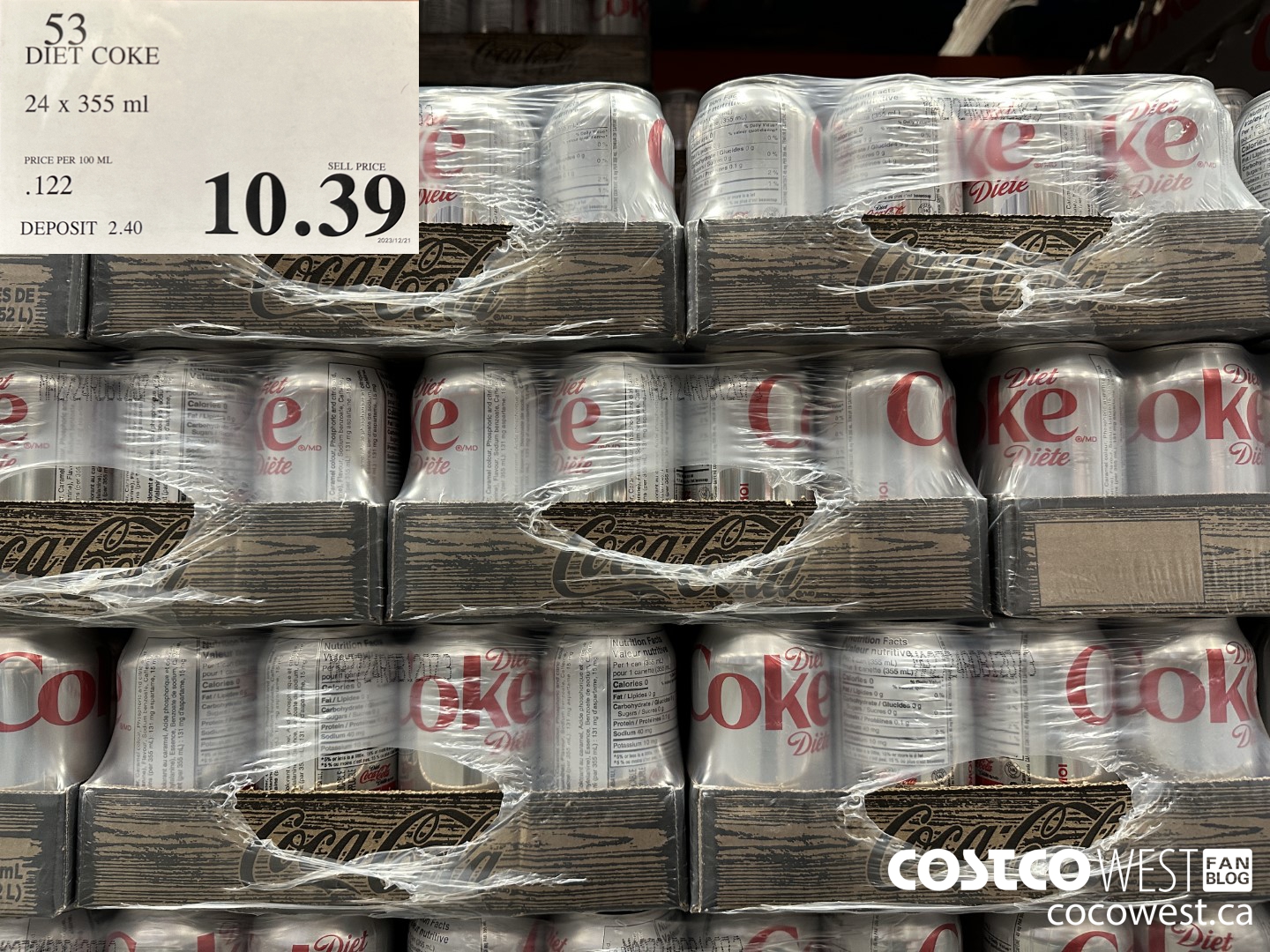 53 DIET COKE 24 X 355 ML $10.39