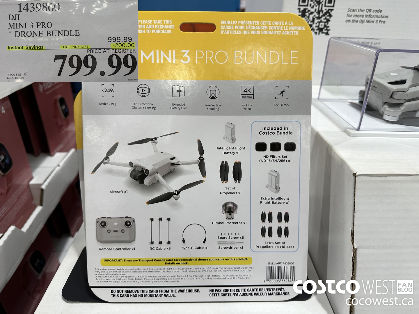 1439860 DJI MINI 3 PRO DRONE BUNDLE ($200.00 INSTANT SAVINGS EXPIRES ON 2023-12-31) $799.99