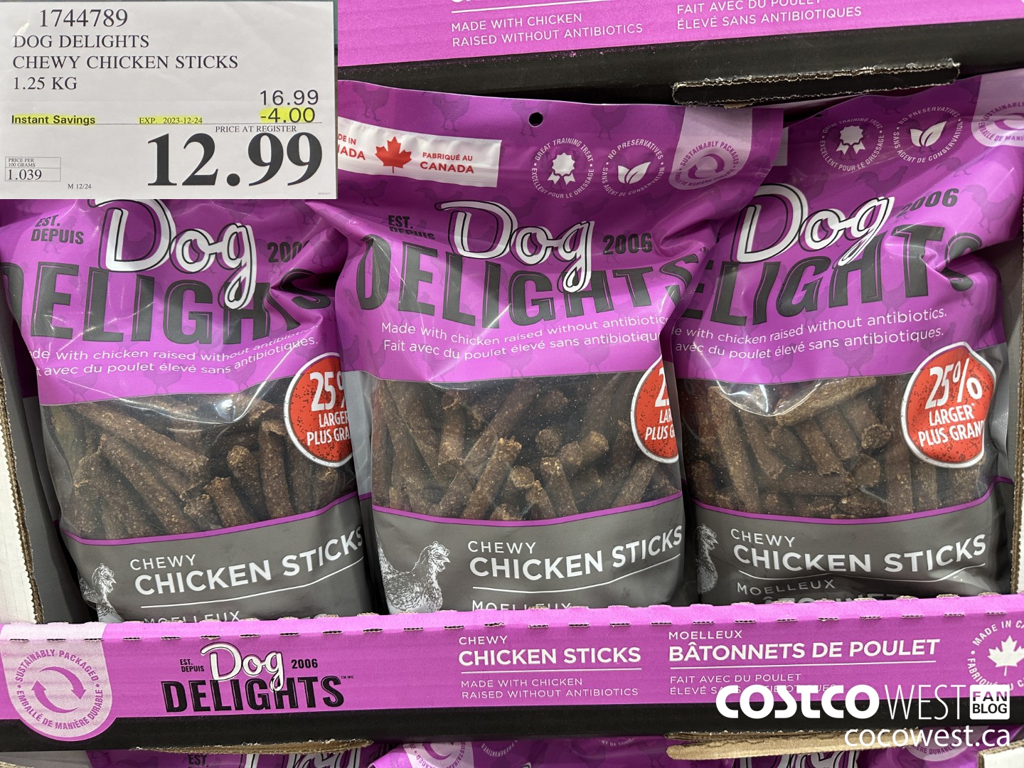 1744789 DOG DELIGHTS CHEWY CHICKEN STICKS 1.25 KG ($4.00 INSTANT SAVINGS EXPIRES ON 2023-12-24) $12.99