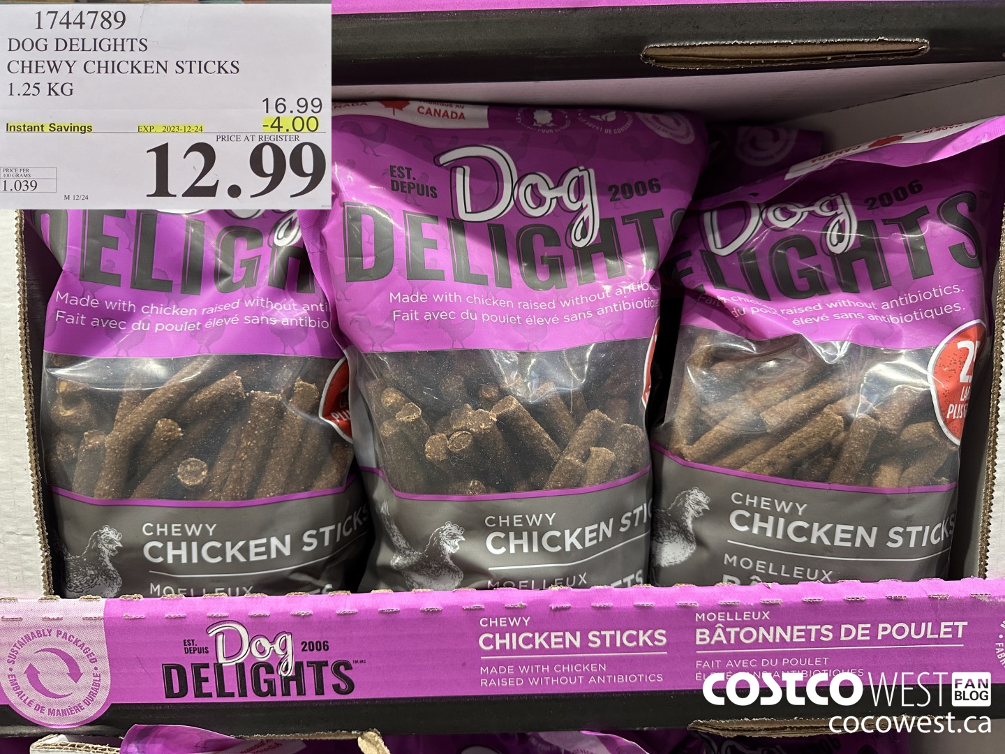 1744789 DOG DELIGHTS CHEWY CHICKEN STICKS 1.25 KG ($4.00 INSTANT SAVINGS EXPIRES ON 2023-12-24) $12.99