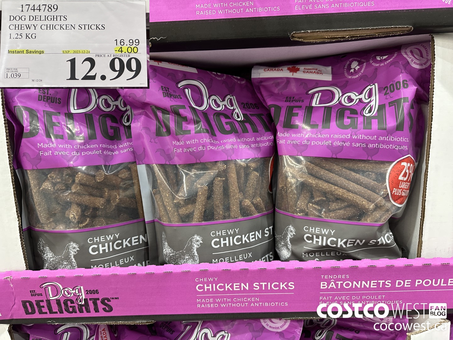 1744789 DOG DELIGHTS CHEWY CHICKEN STICKS 1.25 KG ($4.00 INSTANT SAVINGS EXPIRES ON 2023-12-24) $12.99