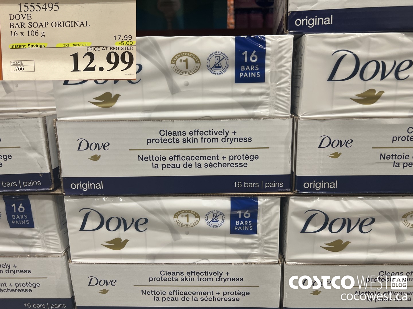 1555495 DOVE BAR SOAP WHITE 16 x 106 g ($5.00 INSTANT SAVINGS EXPIRES ON 2023-12-17) $12.99