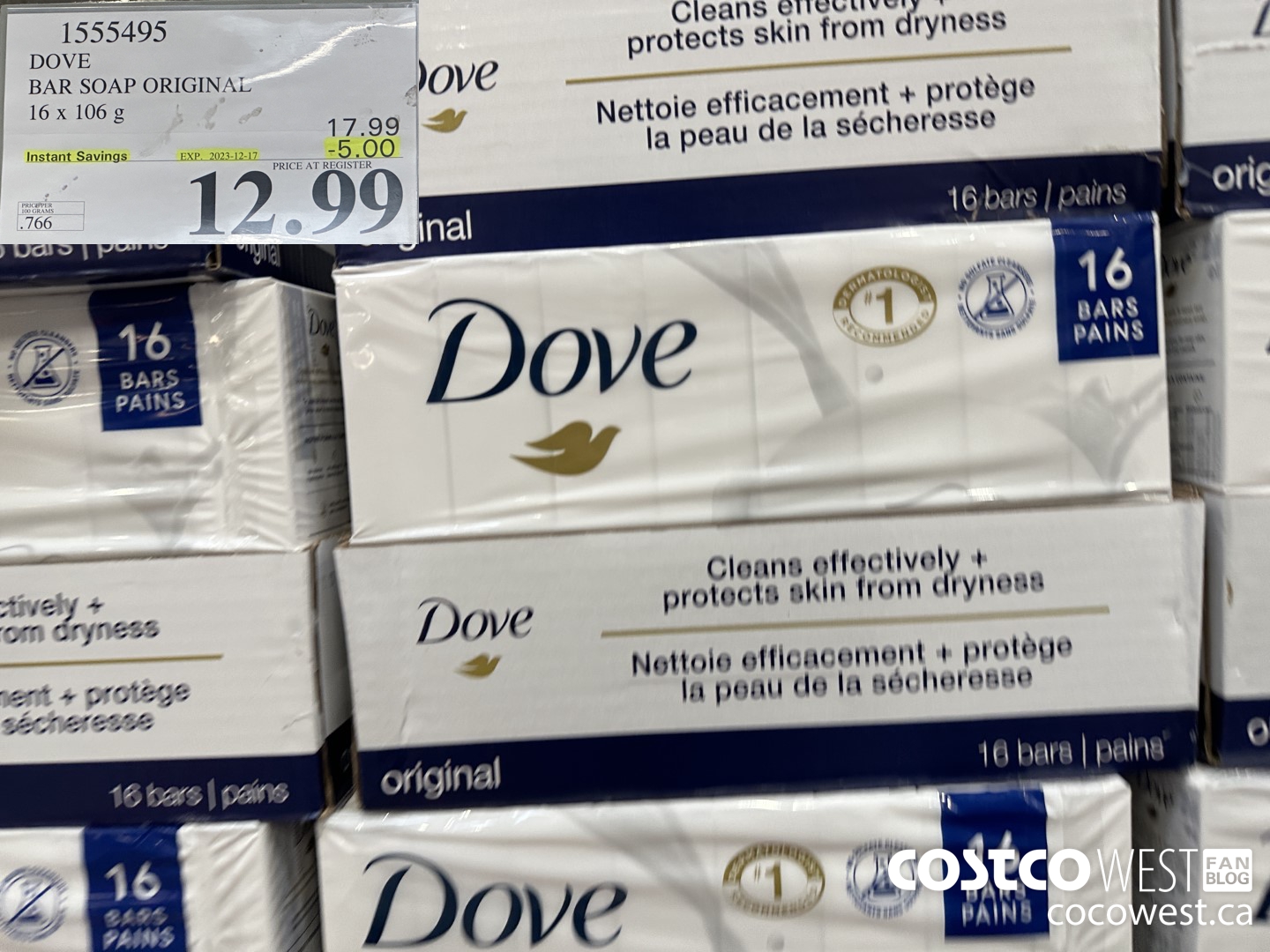 1555495 DOVE BAR SOAP WHITE 16 x 106 g ($5.00 INSTANT SAVINGS EXPIRES ON 2023-12-17) $12.99