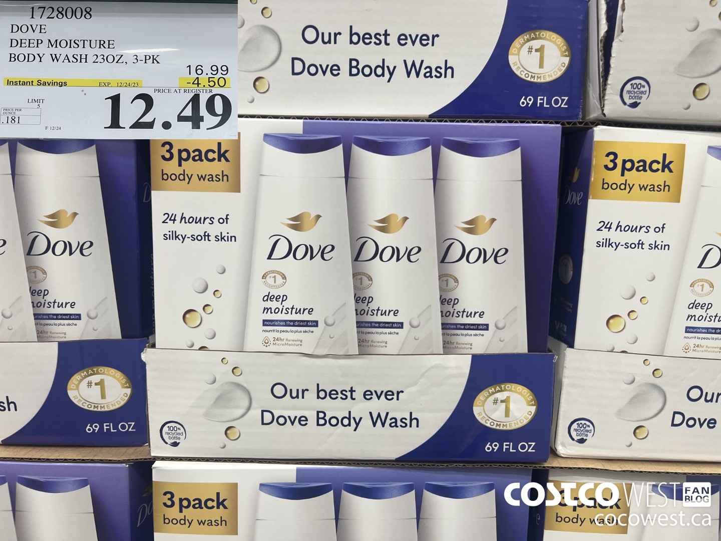 1728008 DOVE DEEP MOISTURIZER BODY WASH 23OZ 3-PK ($4.50 INSTANT SAVINGS EXPIRES ON 2023-12-24) $12.49
