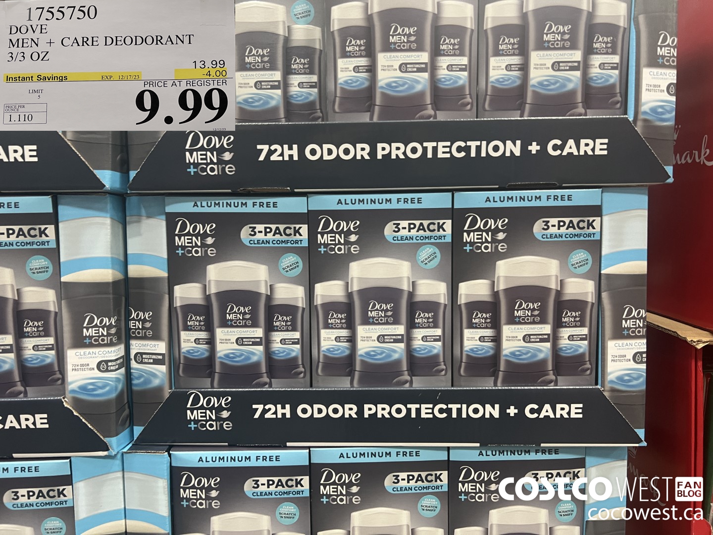 1755750 DOVE MEN +CARE DEODORANT 3/3 OZ ($4.00 INSTANT SAVINGS EXPIRES ON 2023-12-17) $9.99