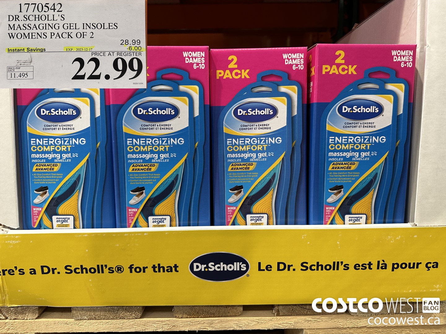 1770542 DR. SCHOLL'S MASSAGING GEL INSOLES WOMENS PACK OF 2 ($6.00 INSTANT SAVINGS EXPIRES ON 2023-12-17) $22.99