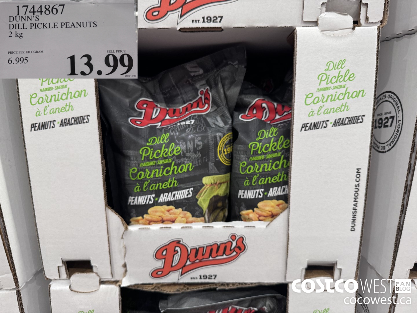 1744867 DUNN'S DILL PICKLE PEANUTS 2KG $13.99