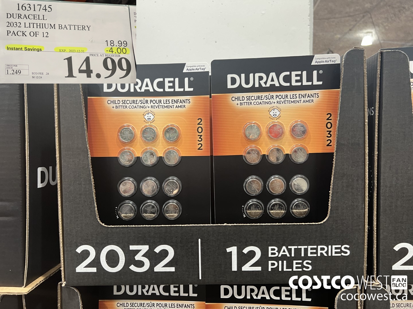 1631745 DURACELL 2032 LITHIUM BATTERY PACK OF 12 ($4.00 INSTANT SAVINGS EXPIRES ON 2023-12-31) $14.99
