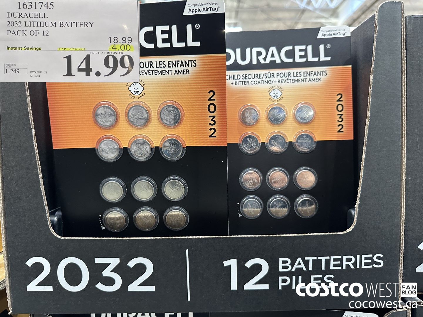 1631745 DURACELL 2032 LITHIUM BATTERY PACK OF 12 ($4.00 INSTANT SAVINGS EXPIRES ON 2023-12-31) $14.99