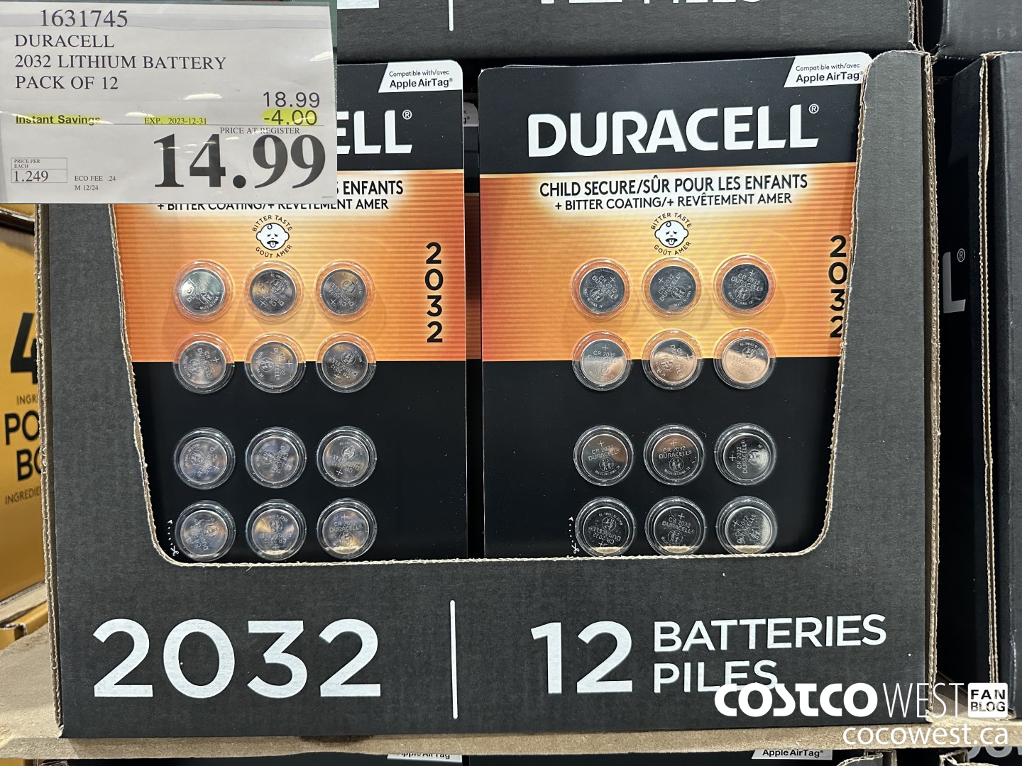 1631745 DURACELL 2032 LITHIUM BATTERY PACK OF 12 ($4.00 INSTANT SAVINGS EXPIRES ON 2023-12-31) $14.99